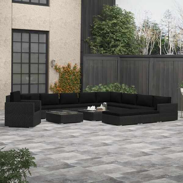 vidaXL 13 Piece Patio Lounge Set with Cushions Poly Rattan Black