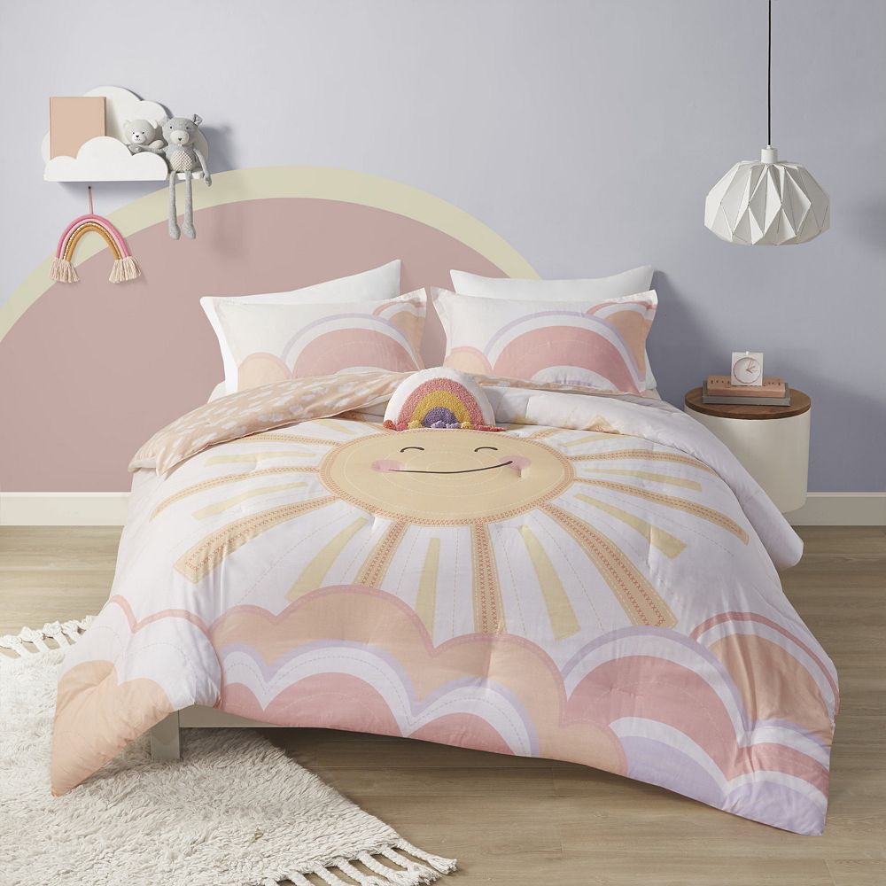 Urban Habitat Kids Ellie Sunshine Printed Reversible Comforter Set with Rainbow Shaped Throw Pillow