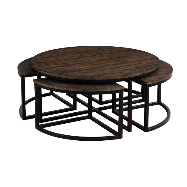 Arcadia Acacia Wood Round Coffee Table With Nesting Tables Dark Brown Alaterre Furniture