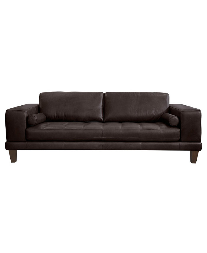 Armen Living Wynne 94 Genuine Leather with Wood Legs in Contemporary Sofa