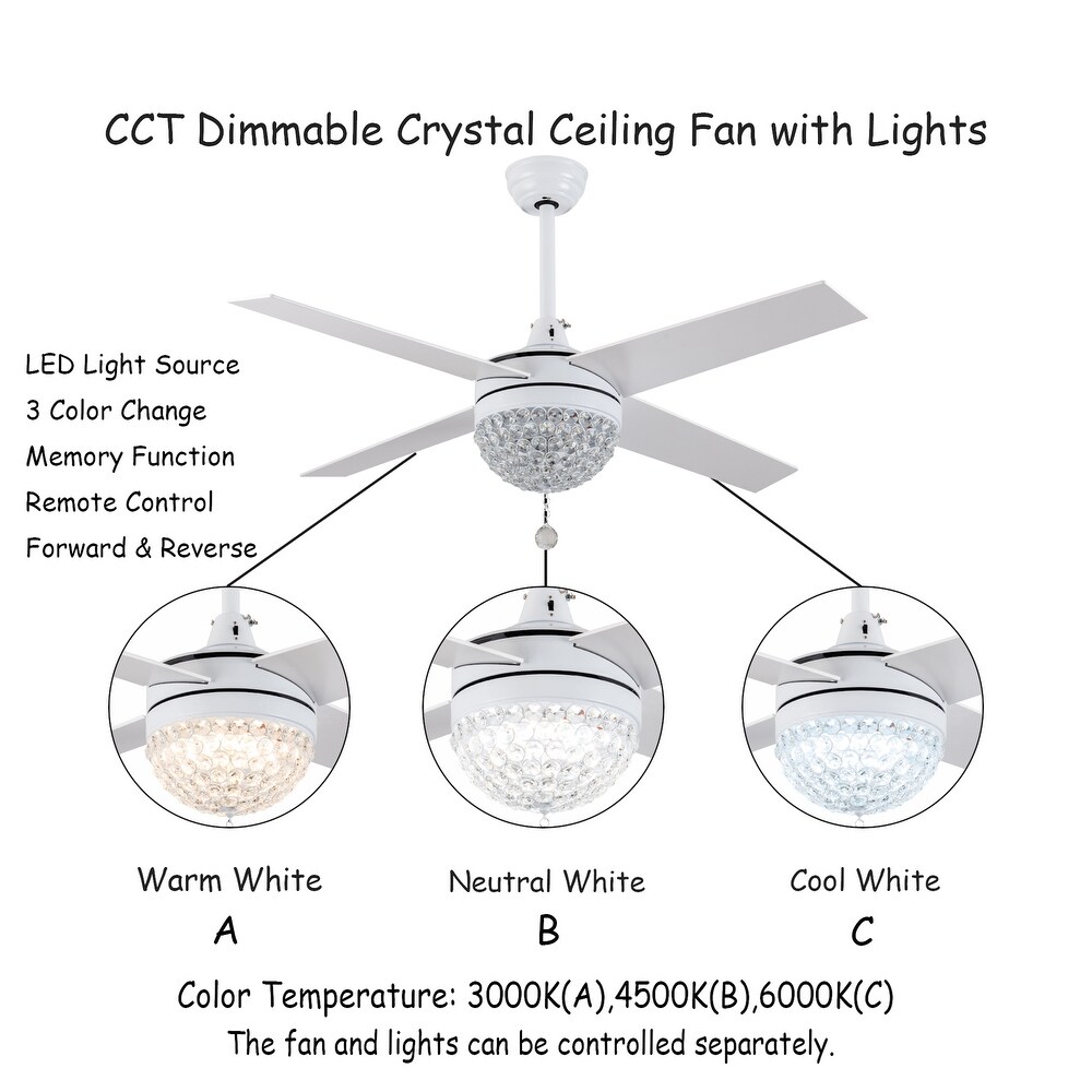 Oaks Aura 42in.Modern Revisable LED Glam Crystal Ceiling Fan with Light  Remote Control Included