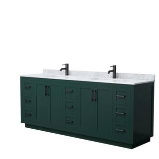 Wyndham Collection Miranda 84 in. W x 22 in. D x 33.75 in. H Double Bath Vanity in Green with White Carrara Marble Top WCF292984DGKCMUNSMXX