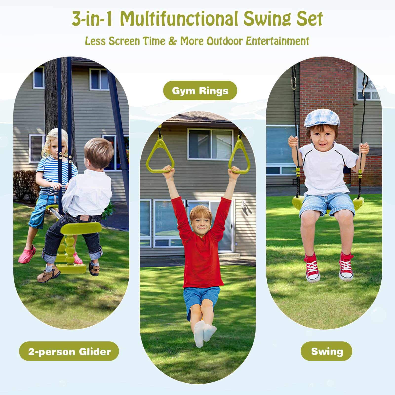 Costzon 440 lbs Swing Sets for Backyard, 3-in-1 Heavy Duty Extra Large Metal Swing Frame