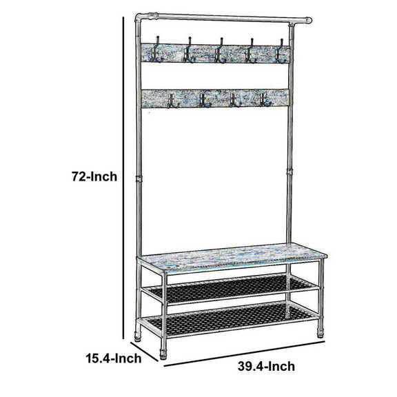 Benjara BM195871 Metal Coat Rack with Wooden Bench...