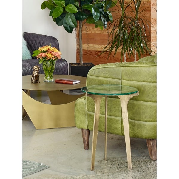 Aurelle Home Brass Glass and Iron Contemporary Accent Table