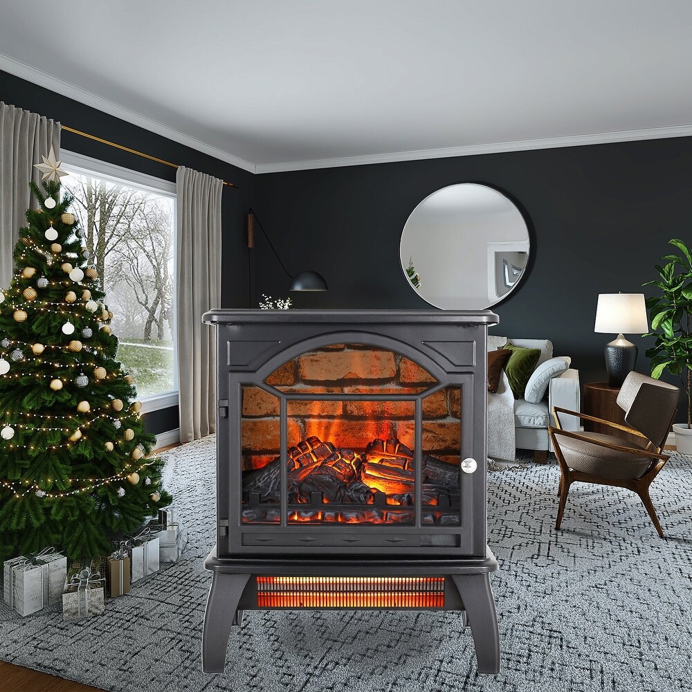 18 Inch Freestanding 3D Infrared Electric Fireplace Stove in Antique Black with Remote Control   18\