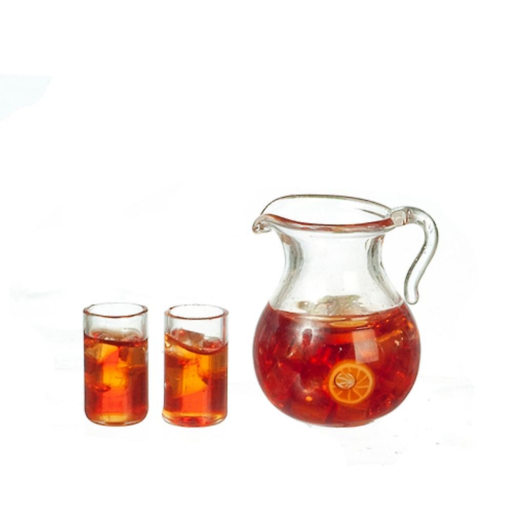 Dolls House Jug andamp; 2 Glasses Of Iced Tea Miniature Kitchen Dining Accessory 1:12