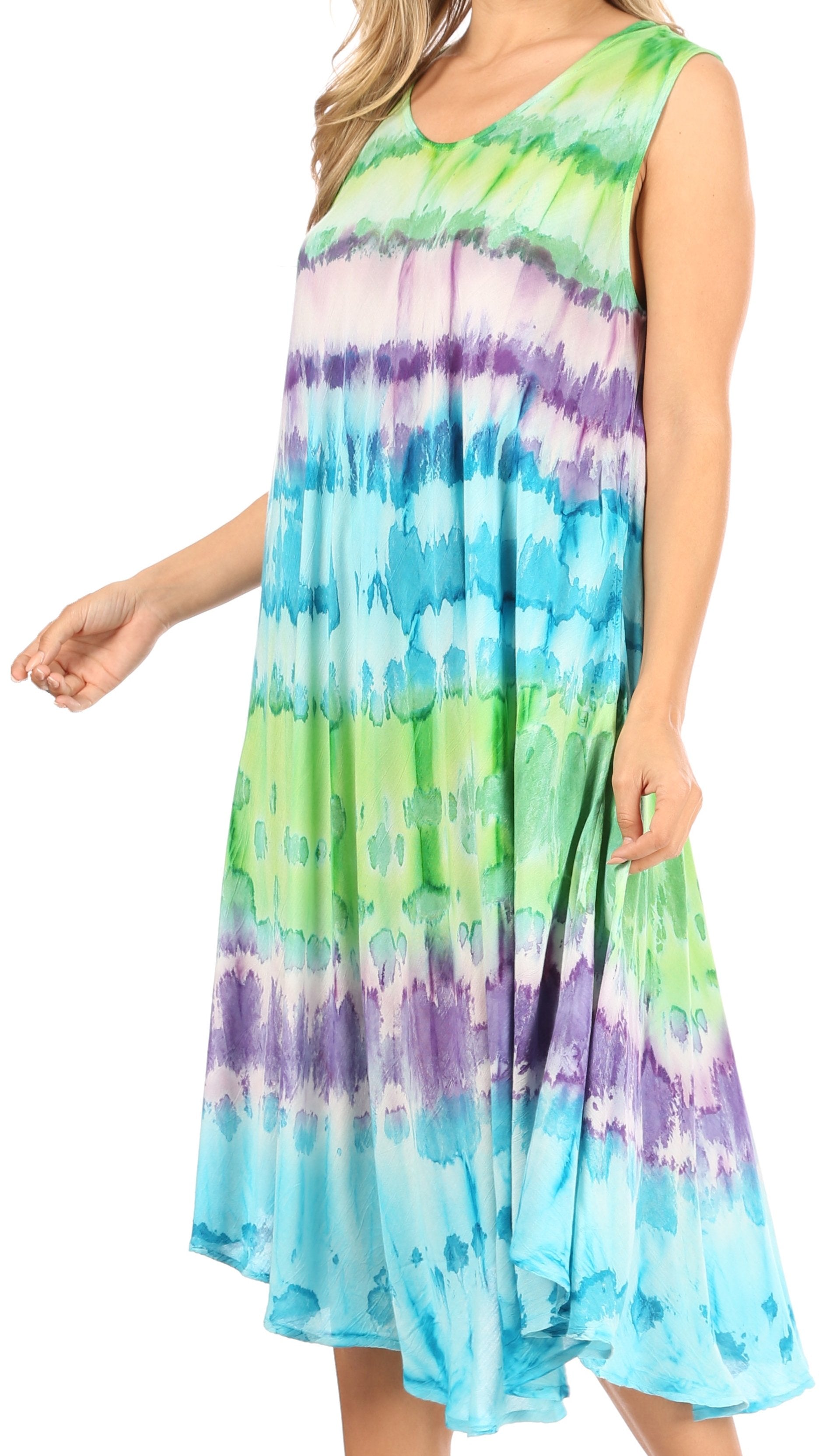 Plus Size Tie Dye Print Asymmetric Hem Sleeveless Midi Dress