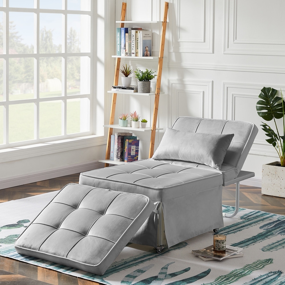 Velvet Sofa Bed  Convertible Chair 4 in 1 Multi Function Folding Ottoman Sleeper with Adjustable Backrest for Small Spaces