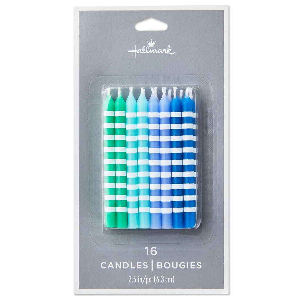 Hallmark  Cool Hues Striped Birthday Candles, Set of 16