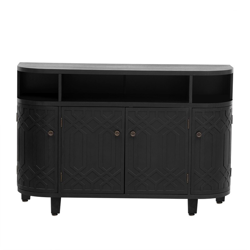 Curved Design Luxury Sideboard Storage Cabinet with 4 Doors and Adjustable Shelves  Buffet Cabinet with Storage for Entrances