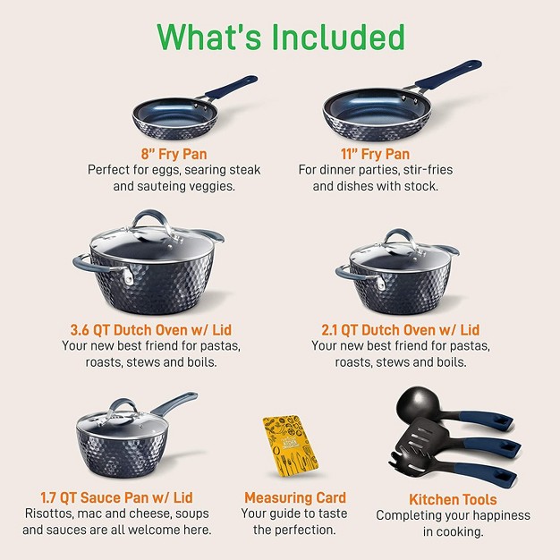 Nutrichef Metallic Nonstick Ceramic Cooking Kitchen Cookware Pots And Pans With Lids Utensils And Cool Touch Handle Grips 11 Piece Set