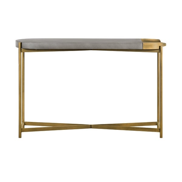 Concrete Console Table with X shape Base， Gray and Gold