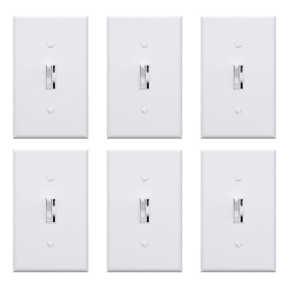 ELEGRP Toggle Dimmer Switch for Dimmable LED CFL and Incandescent Bulbs Single Pole3-Way with Wall Plate White (6-Pack) DM101S-WH6