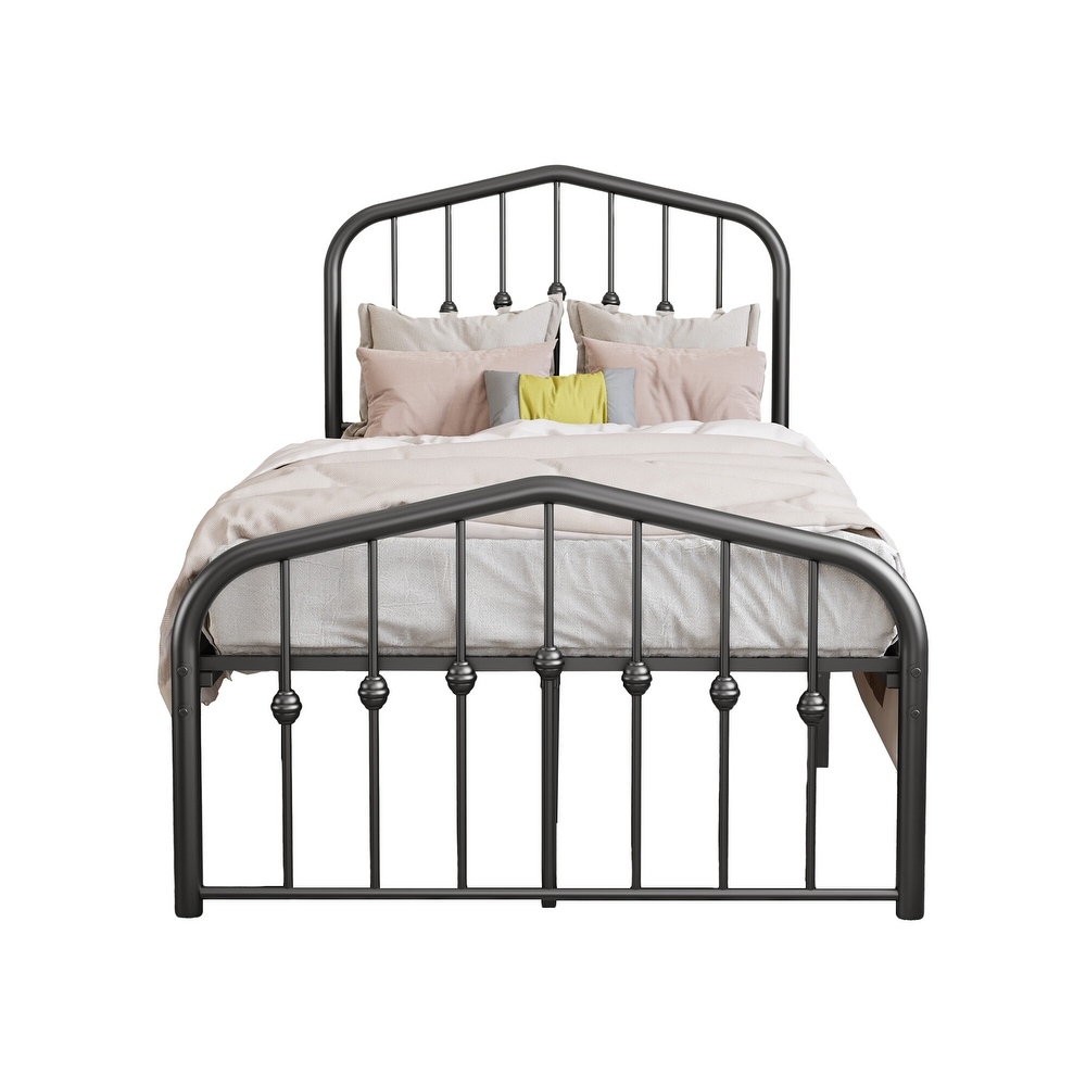 Goutwel Metal Platform Bed Frame with Vintage Headboard