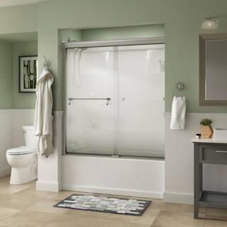 Delta Portman 60 in. x 58-18 in. Semi-Frameless Traditional Sliding Bathtub Door in Nickel with Droplet Glass SD2833003