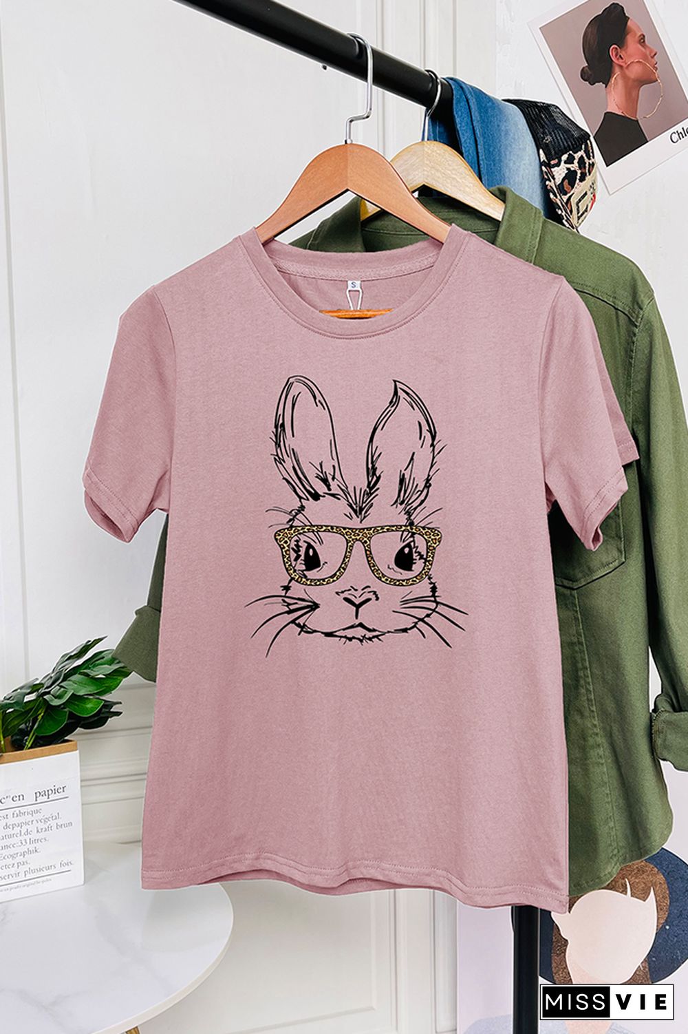 Easter Bunny With Glasses Short Sleeve Graphic Tee Wholesale