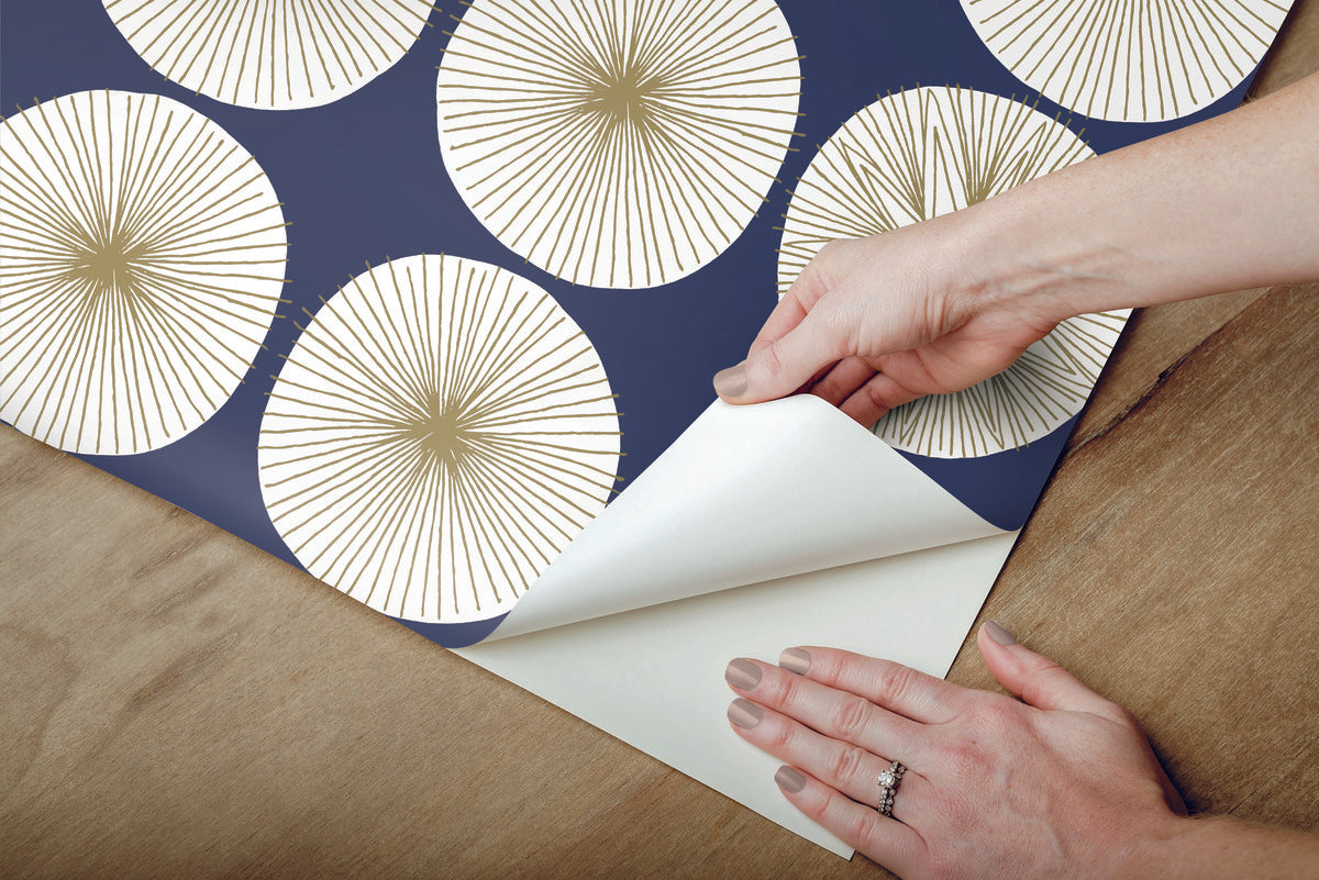 Soho Starburst Peel & Stick Wallpaper in Blue and Gold from the Risky Business III Collection