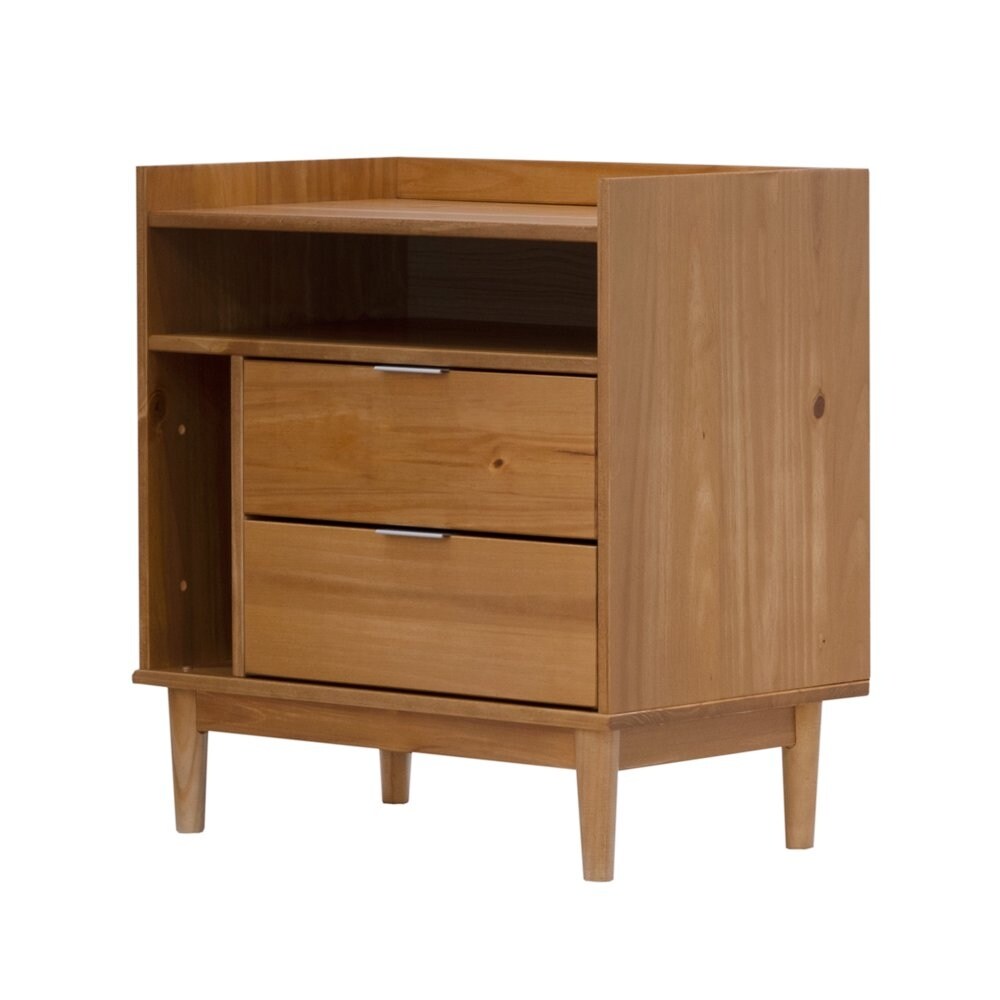 Mid-Century Modern 2-Drawer Wood Nightstand， Solid White - - 38045501