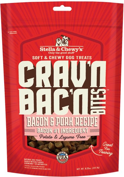 Stella and Chewy's Crav'n Bac'n Bites Bacon and Pork Recipe Dog Treats， 8.25-oz bag