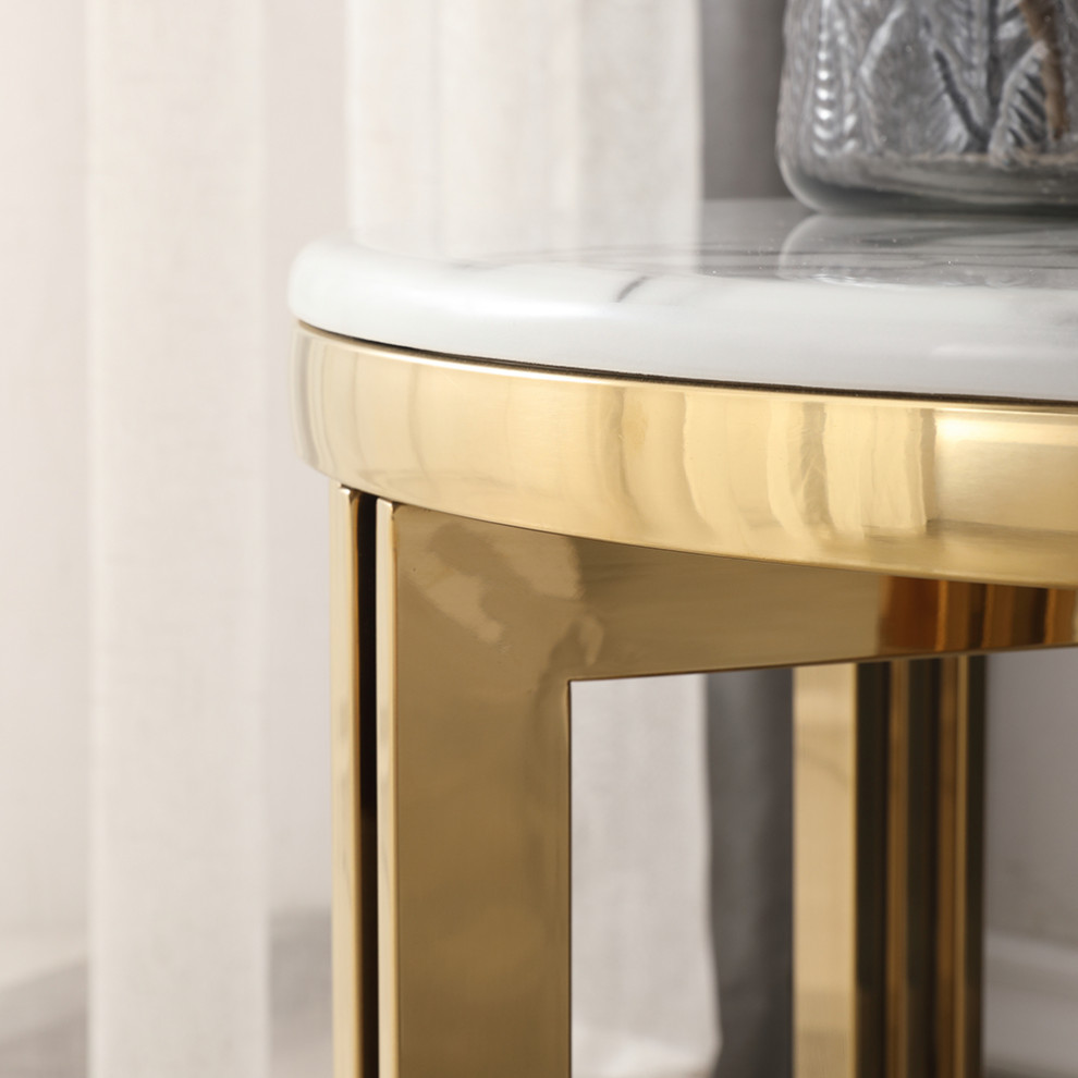 Modern Round Marble top End Table Side Table in White  ampGold   Contemporary   Side Tables And End Tables   by Homary International Limited  Houzz