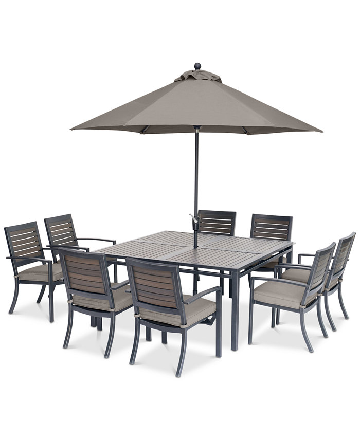 Agio CLOSEOUT! Marlough II Outdoor Aluminum 9-Pc. Dining Set (62 Square Dining Table and 8 Dining Chairs)