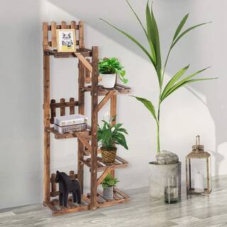 Alpulon IndoorOutdoor Garden Wooden Plant Flower Stand 6 Pots Display Shelf (5-Tier) ZMWV468