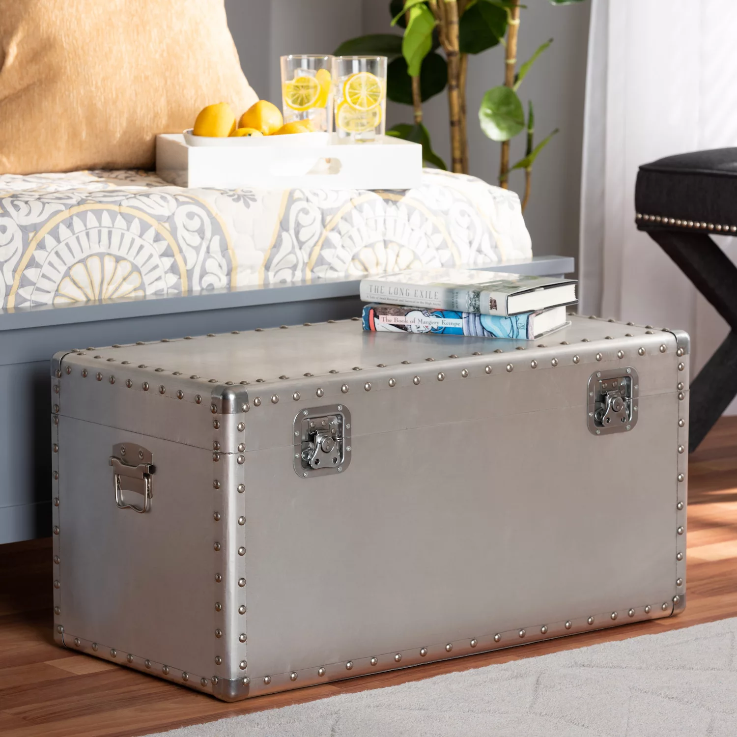 Baxton Studio Serge Silver Storage Trunk