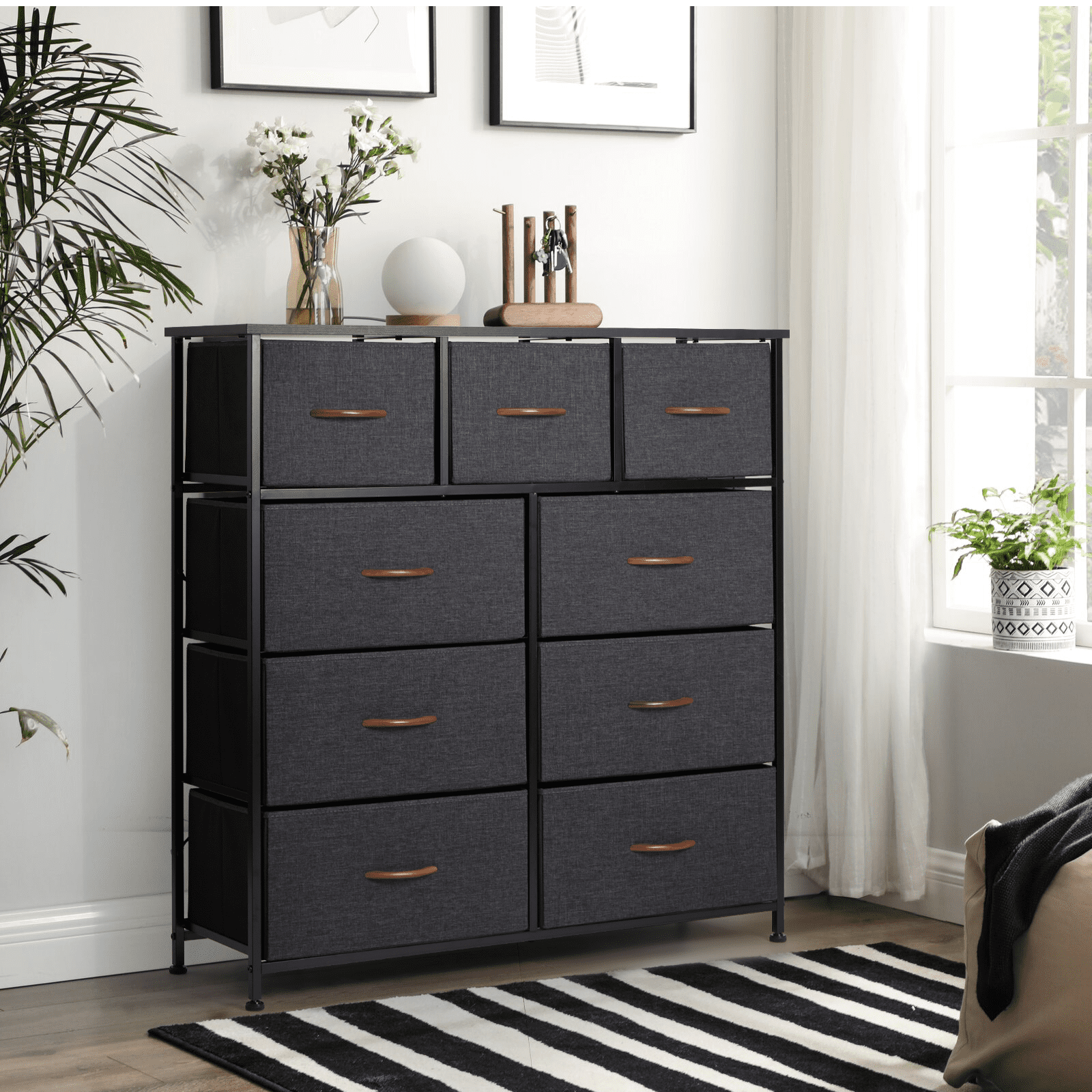 AVAWING Dresser with 9 Drawers, Dresser for Bedroom with Drawers, Vertical Storage Tower, Fabric Dresser Tower for Closets,Bedroom, Hallway- Sturdy Steel Frame