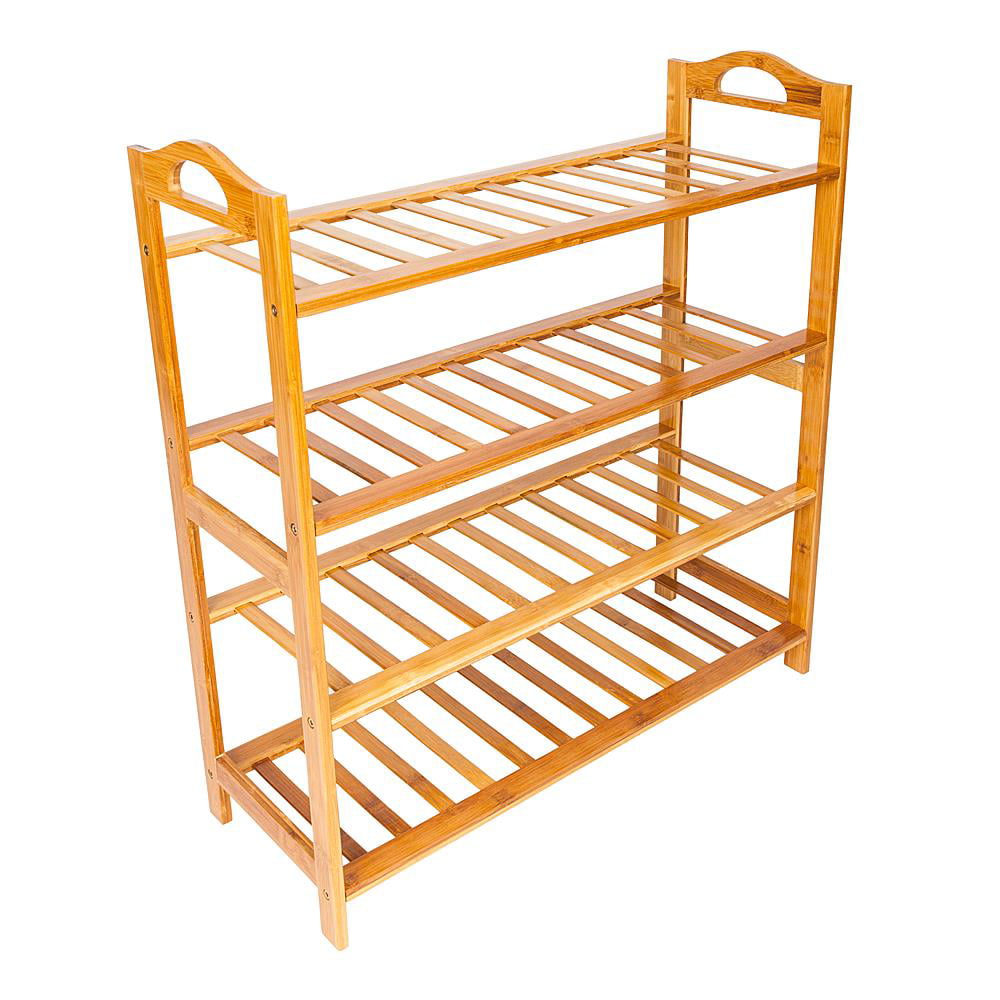 Zimtown Natural Bamboo 4 Tiers Shoe Rack Shoe Storage Organizer 12-Batten Free Standing Shoe Tower Shoe Shelf Shoe Cabinet for Entryway Hallway Living Room Closet， Wood Color