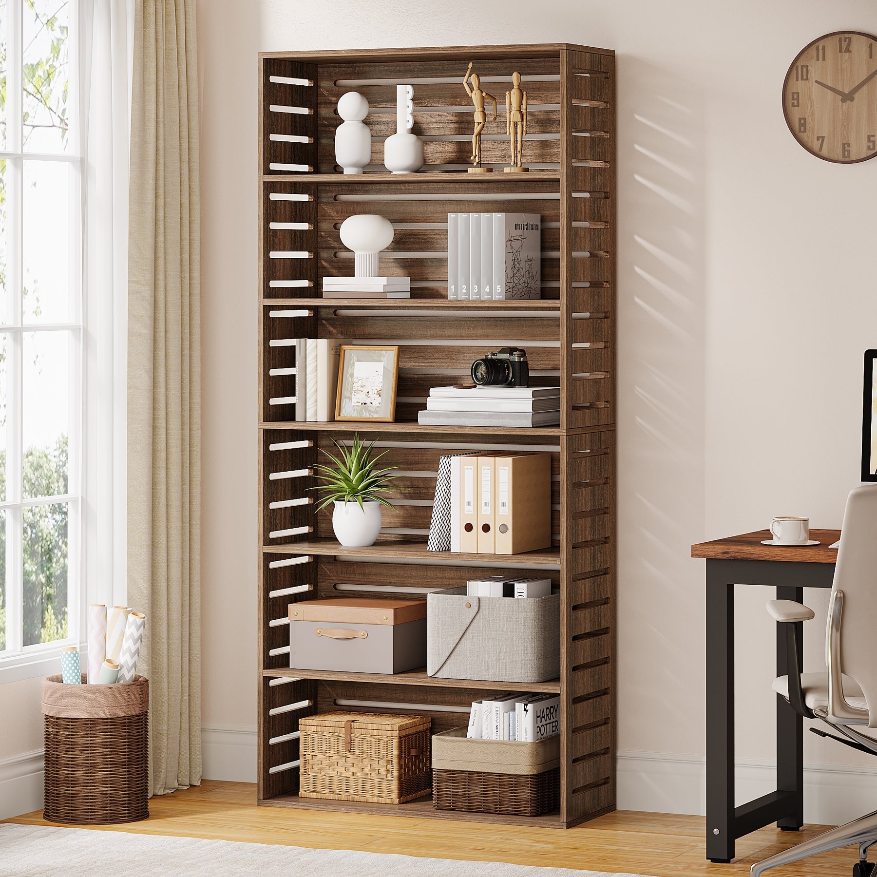 71 Bookshelf, 6-Tier FreeStanding Wood Bookcase Etagere Display Shelf