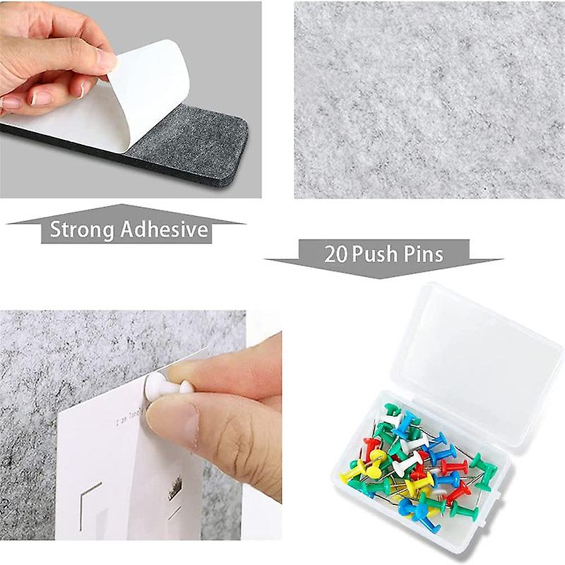 2Pcs Felt Pin Board Bar Strips with 20 Pushpins， No Damage for Wall， Felt Cork Board Strips for Paste Notes， Photos， Schedules