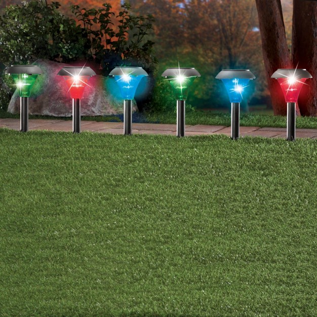 Collections Etc Color Changing Solar Pathway Stakes Set Of 6