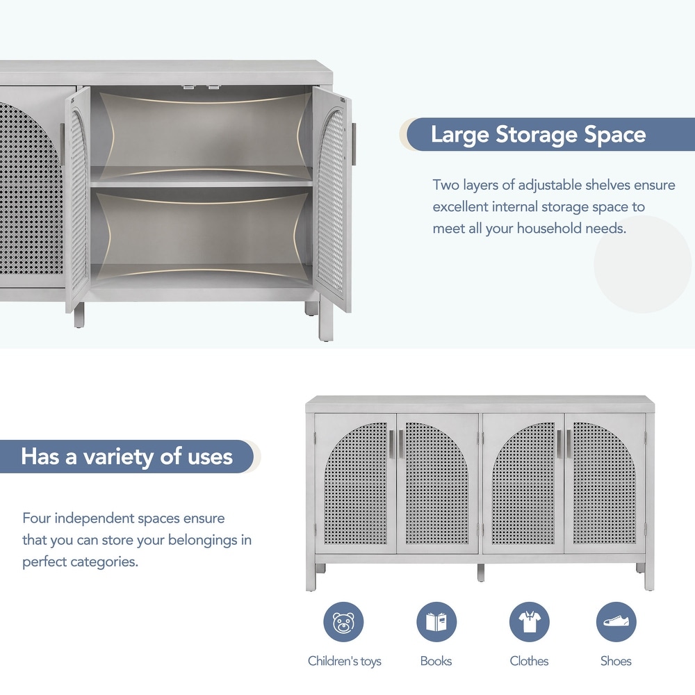 Large Storage Space Sideboard with Artificial Rattan Door and Metal Handles for Living Room   Entryway