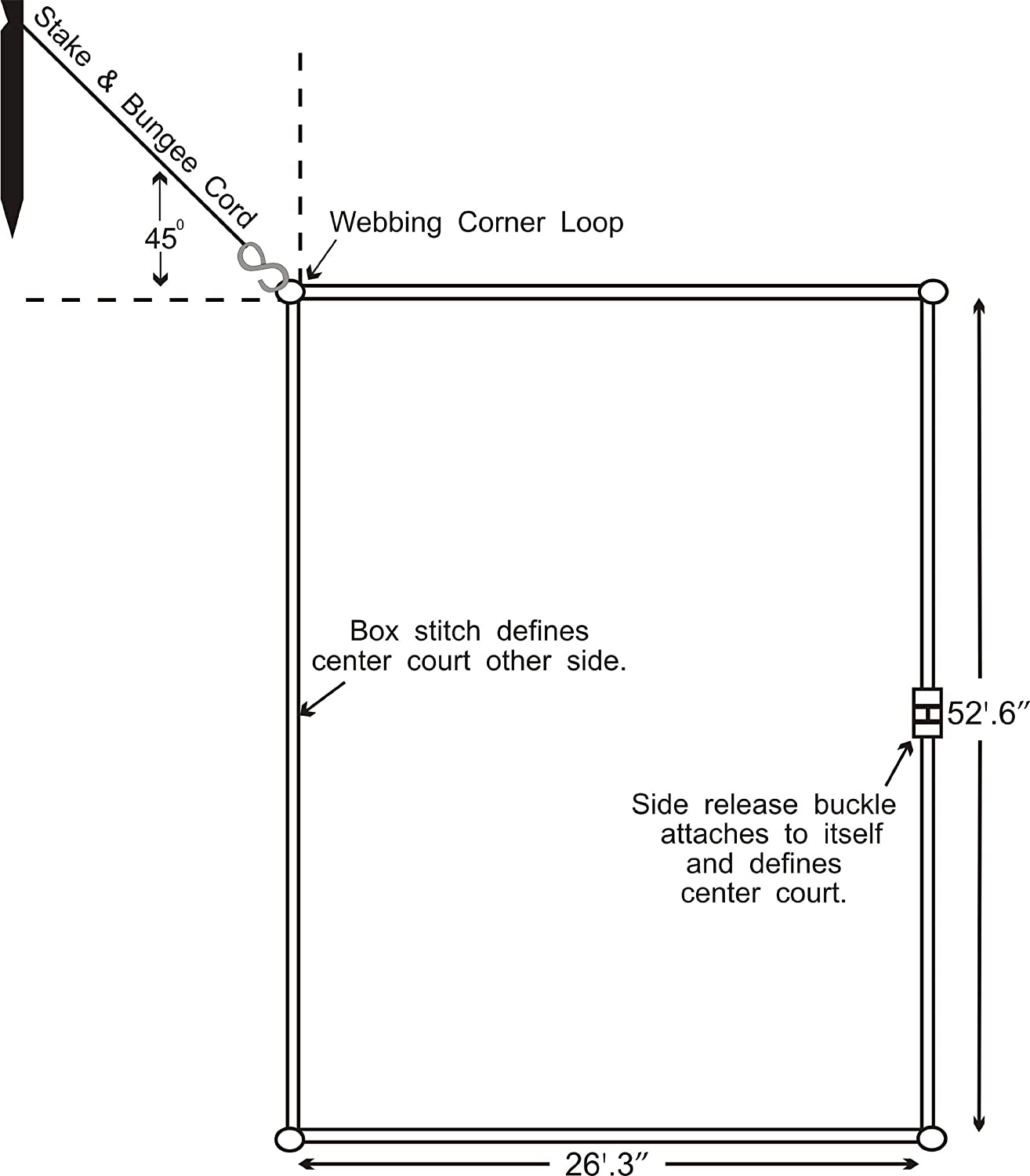 Home Court W25YS Yellow 1-inch Non-adjustable Web Courtlines