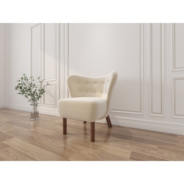 Accent Chair Lambskin Sherpa Wingback Tufted Side Chair with Solid Wood Legs