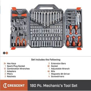 Crescent 14 in. and 38 in. Drive 6 and 12-Point Standard and Deep  SAEMetric Mechanics Tool Set with Case (180-Piece) CTK180