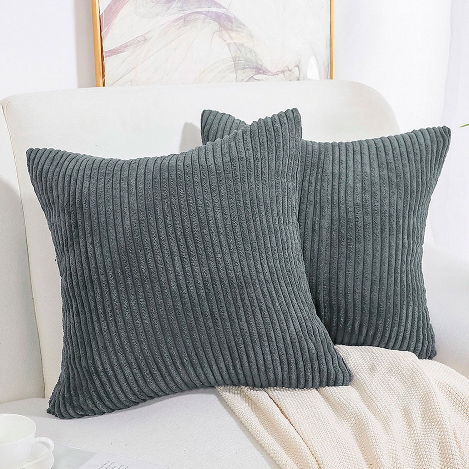 PiccoCasa 2Pcs Corduroy Cushion Covers Decorative Soft Throw Pillow Covers Dark Gray 18