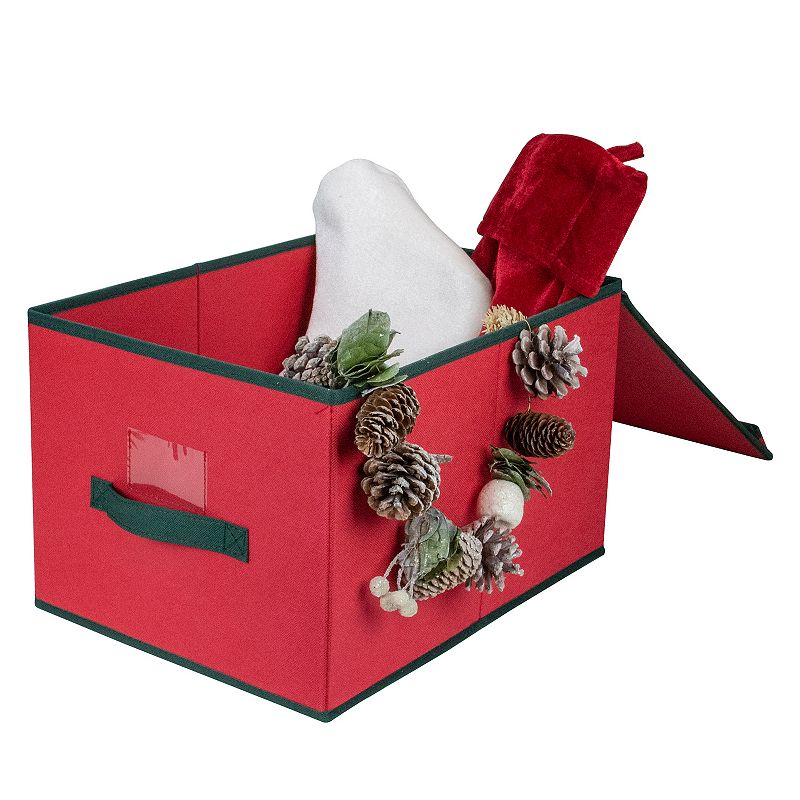 Northlight Red and Green Collapsible Christmas Decoration Storage Box with Handles