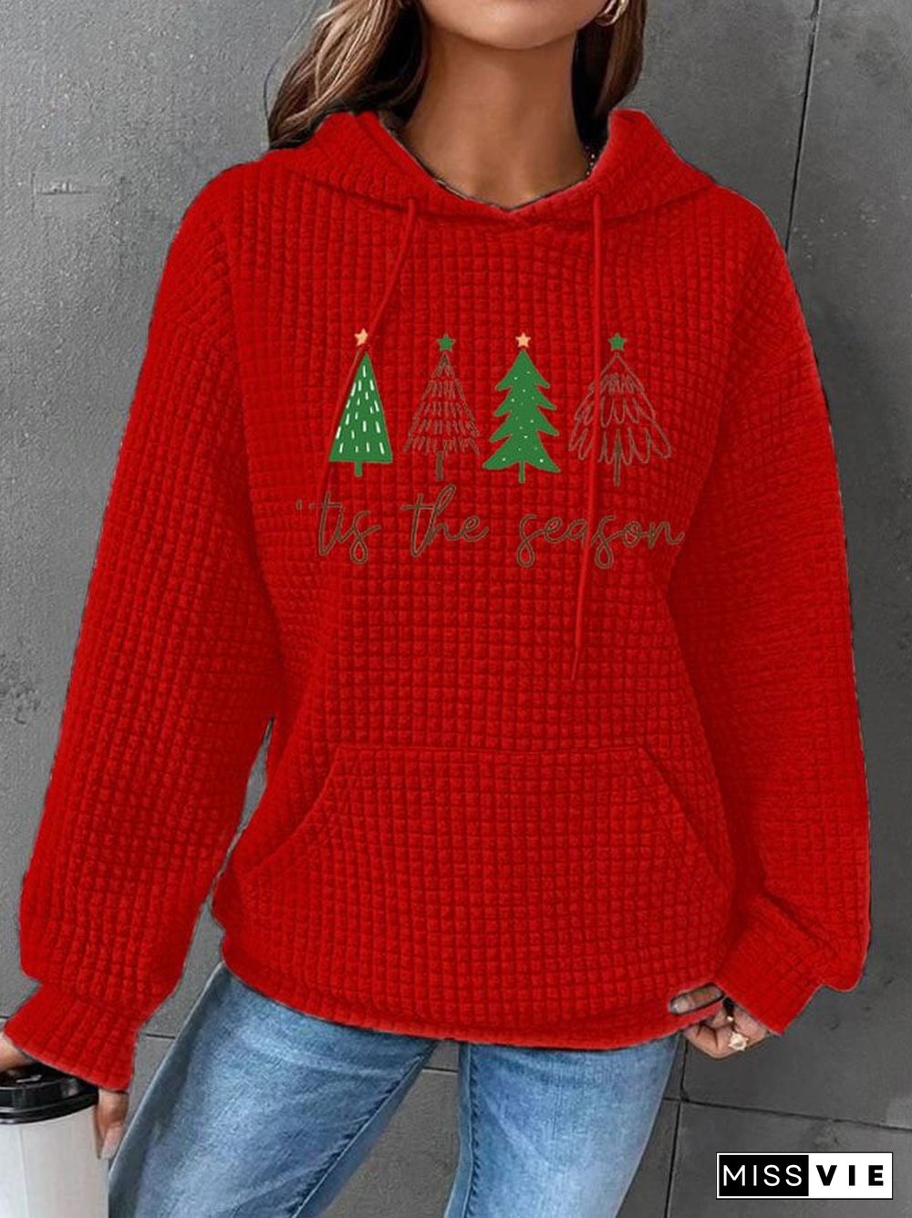 Women's Christmas Tree 'Tis The Season' Print Waffle Hoodie