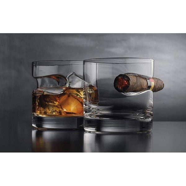 Whiskey Glass with Built-in Cigar Rest 2 pack - small