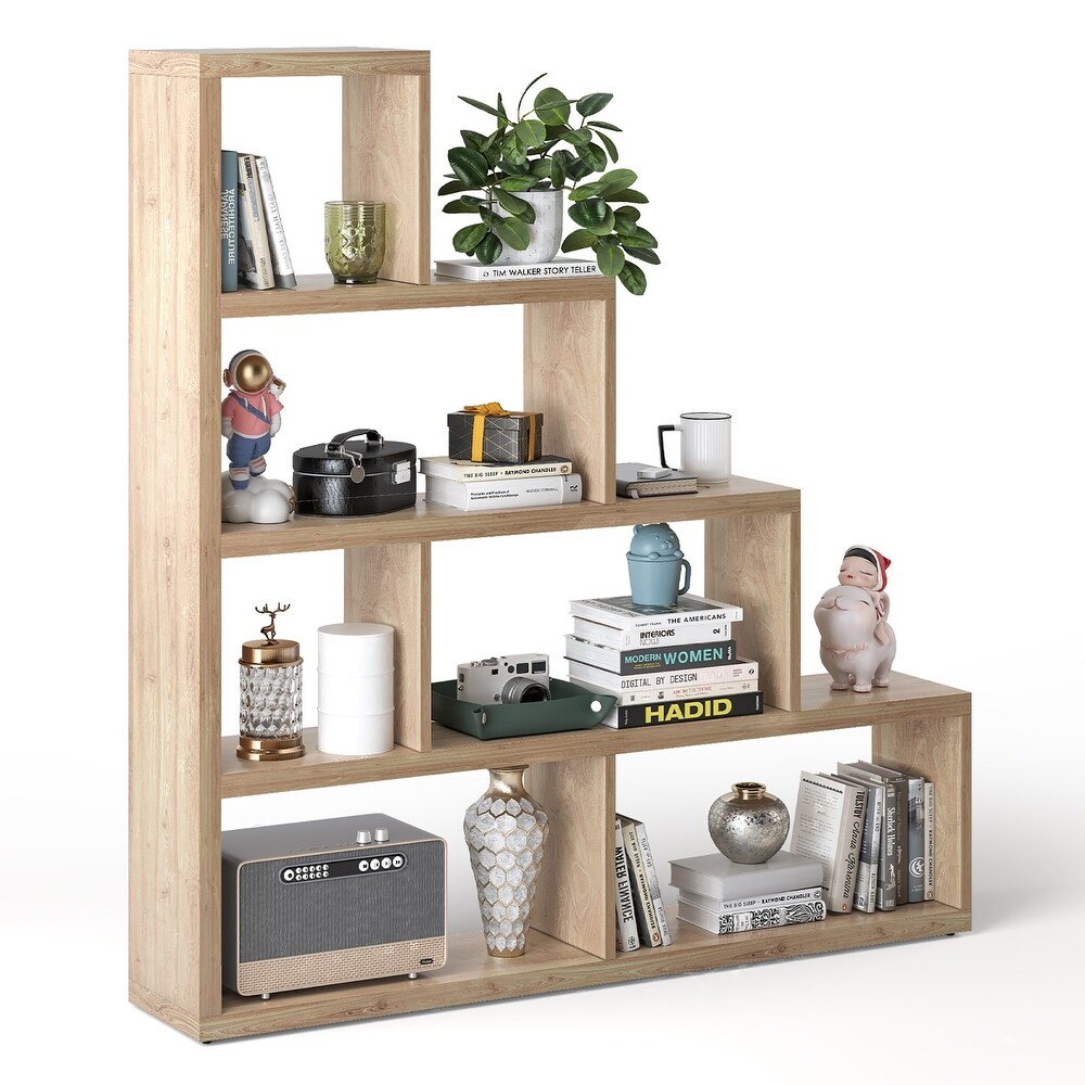 Costway 6 Cubes Ladder Shelf Freestanding Corner Bookshelf Storage