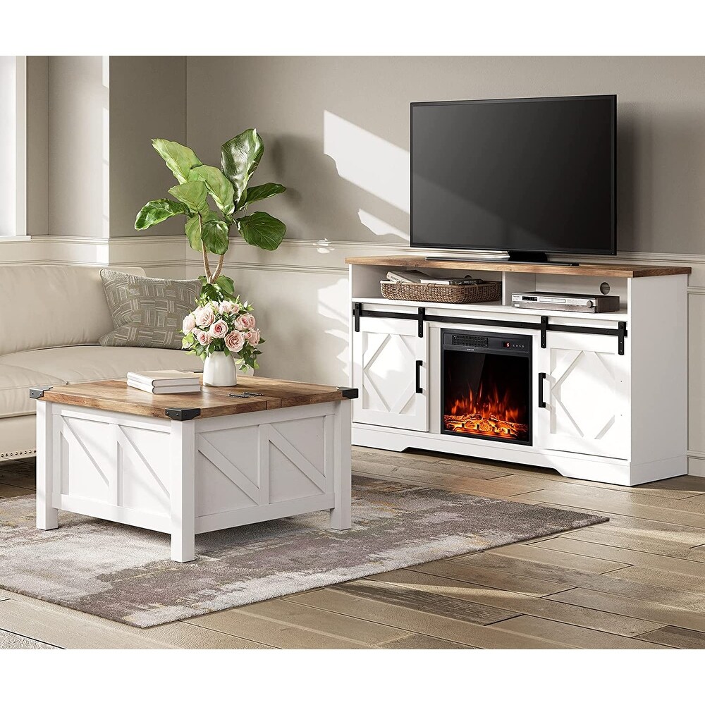 WAMPAT Fireplace TV Stand and Coffee Table Set of 2