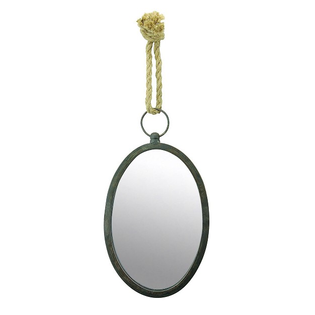 Large Oval Metal Wall Mirror With Rope Hanging Loop Stonebriar Collection