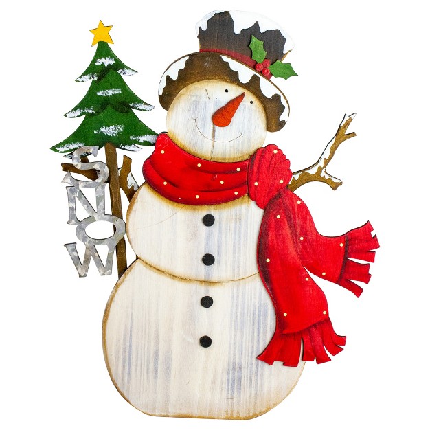 Snowman With x27 snow x27 Sign Wooden Christmas Decoration