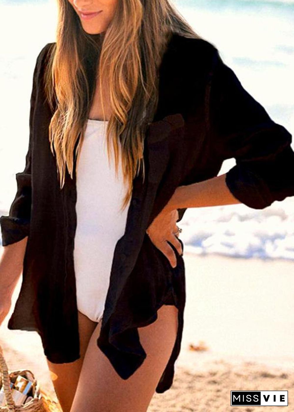 DIY Black Button Long sleeve Shirt Tops