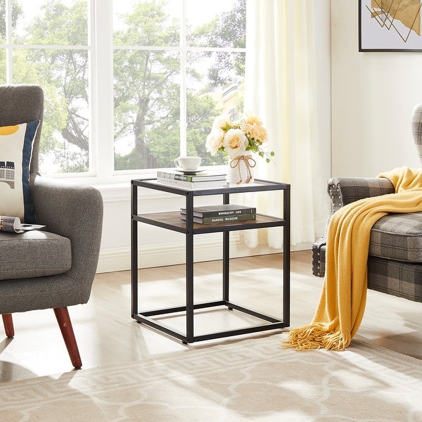 2-Tier Tempered Glass Top End Table