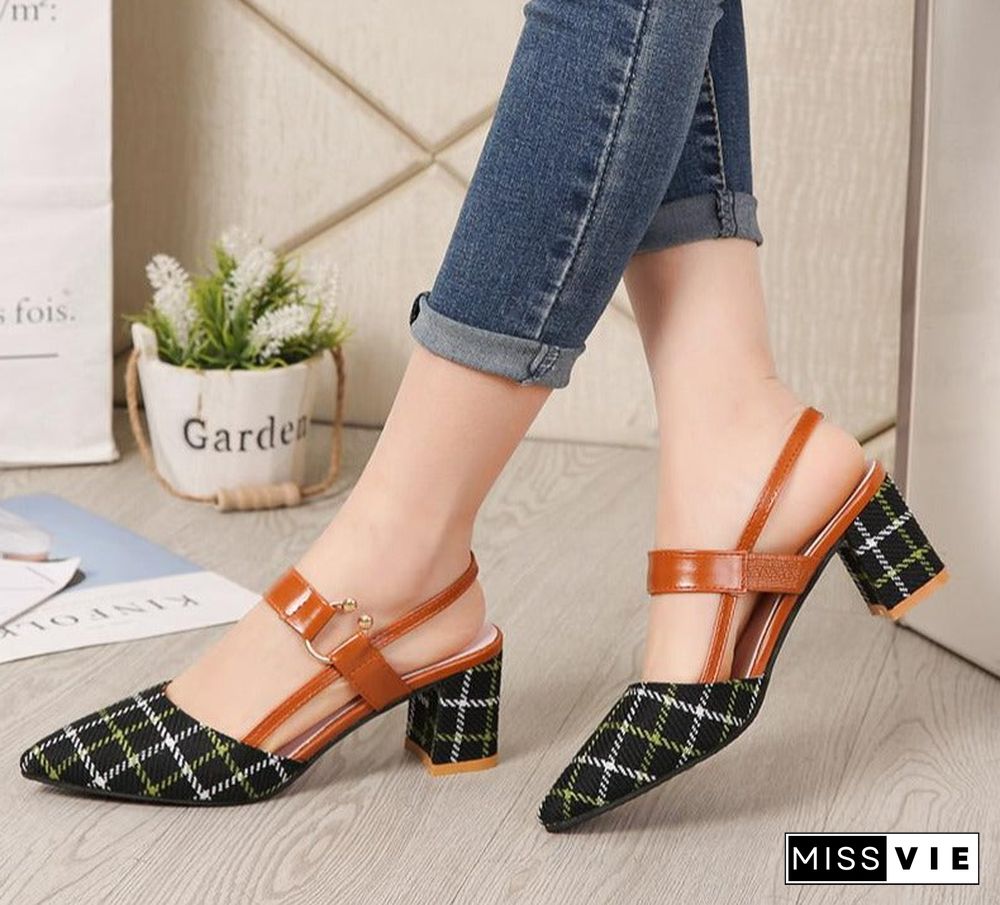 Lady Shoes New Hollow Coarse Sandals High-Heeled Shallow Mouth Pointed Pumps Work Women Female Sexy High Heels Zapatilla Lattice