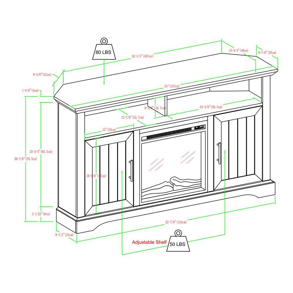 Welwick Designs 54 in. Reclaimed Barnwood Transitional Grooved Door Fireplace TV Stand Fits TVs up to 60 in. HD9077