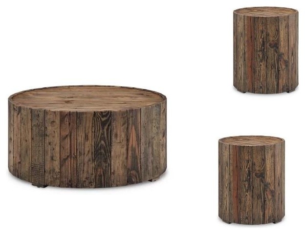 3 Piece Cabin Style Coffee and End Table Set in Rustic Pine   Rustic   Coffee Table Sets   by Homesquare  Houzz